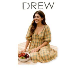 Drew Plaid Cotton Puff Sleeve Dress Small Boho Summer Wedding Picnic Outfit